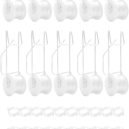 10 PCS Tomato Roller Hooks with String & 40 Clips, 49.2FT Twine Tomato Trellis Kit - Climbing Support for Tomato, Flower Vine, Greenhouse, Home Gardening (10 PCS).