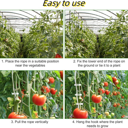 10 PCS Tomato Roller Hooks with String & 40 Clips, 49.2FT Twine Tomato Trellis Kit - Climbing Support for Tomato, Flower Vine, Greenhouse, Home Gardening (10 PCS).