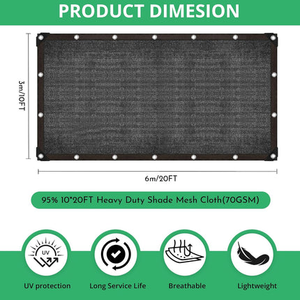 Garden 90% Shade Mesh Cloth,  10 x 20FT Sun Shade Net,Resistant Mesh Sun Shade Reinforced Grommets Shade Trap for Greenhouse,Plant,and Backyard Patio Sunshade,Pergola(Black-3x6m).