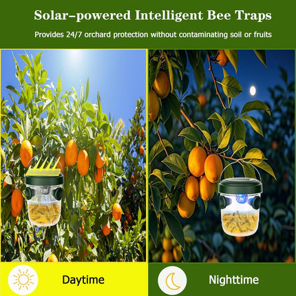 Wasp Traps Outdoor Hanging 2 Packs, Solar Powered Carpenter Bee Trap Yellow Jacket Hornet Catcher with LED Light, Reusable Wasp Deterrent Outdoor for Garden, Patio, Backyard, Camping.