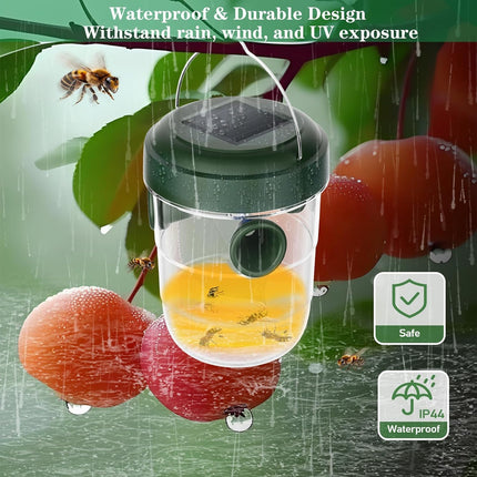 Wasp Traps Outdoor Hanging 2 Packs, Solar Powered Carpenter Bee Trap Yellow Jacket Hornet Catcher with LED Light, Reusable Wasp Deterrent Outdoor for Garden, Patio, Backyard, Camping.