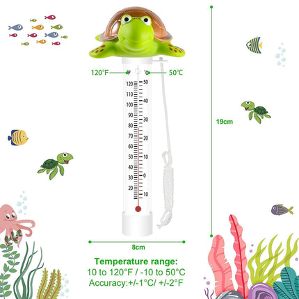 Floating Pool Thermometer, Large Size Easy Read for Water Temperature with String for Outdoor & Indoor Swimming Pools and Spas, Hot Tubs & Aquariums（Turtle）.