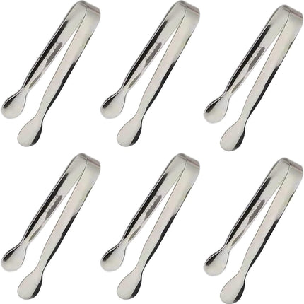6PCS Mini Ice Tongs, 4.25Inch Stainless Steel Small Serving Tongs, Silver.