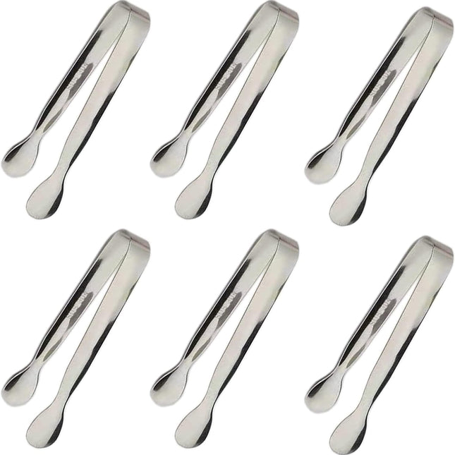 6PCS Mini Ice Tongs, 4.25Inch Stainless Steel Small Serving Tongs, Silver.