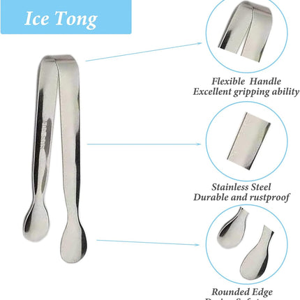 6PCS Mini Ice Tongs, 4.25Inch Stainless Steel Small Serving Tongs, Silver.