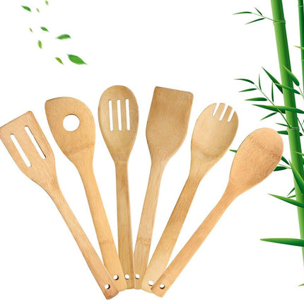 6 Piece Wooden Cooking Utensils, Natural Bamboo Nonstick Kitchen Spoons Spatula Sets for Cooking.