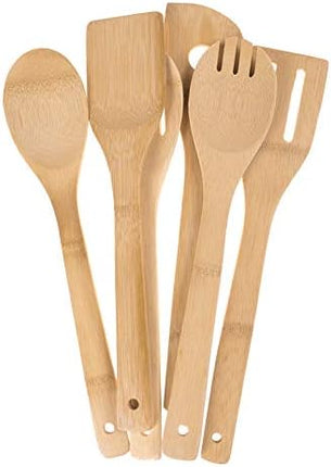 6 Piece Wooden Cooking Utensils, Natural Bamboo Nonstick Kitchen Spoons Spatula Sets for Cooking.
