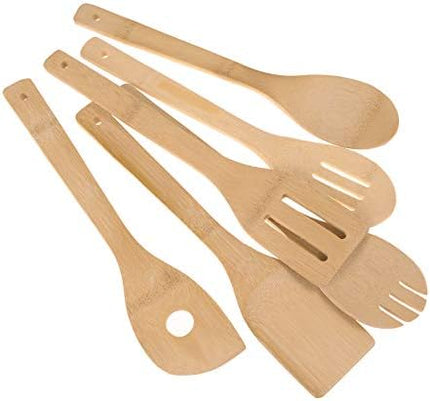 6 Piece Wooden Cooking Utensils, Natural Bamboo Nonstick Kitchen Spoons Spatula Sets for Cooking.