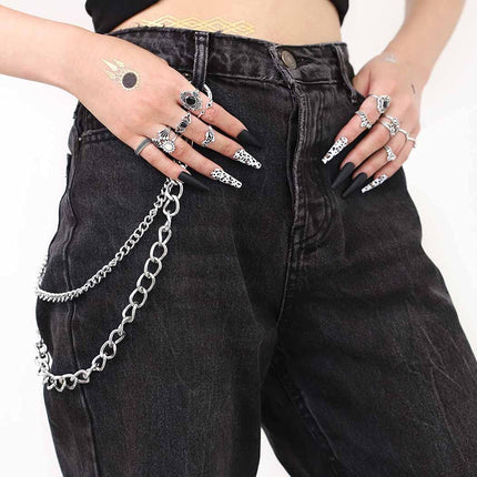 Bomine Hip Hop Pants Jean Chain Goth Punk Silver Trousers Chains Biker Heavy Thick Wallet Pocket Chains Silver Keychains Body Jewelry for Men and Women (Silver), 1 Count (Pack of 1).