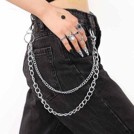Bomine Hip Hop Pants Jean Chain Goth Punk Silver Trousers Chains Biker Heavy Thick Wallet Pocket Chains Silver Keychains Body Jewelry for Men and Women (Silver), 1 Count (Pack of 1).