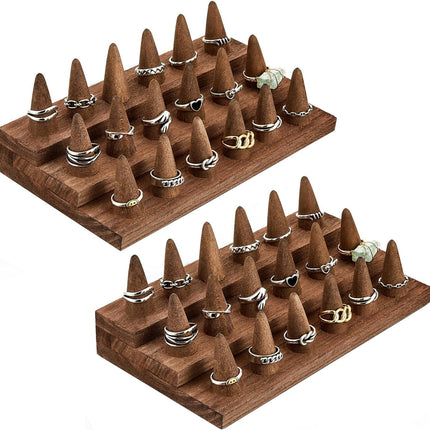 2Pcs Wooden Ring Display Stand, 3 Tier Ring Organizer for 18 Rings Storage Selling, Wood Ring Holder Wooden Ring Organizer, Jewelry Display Holder Showcase for Ring Organizer Jewelry Show Storage.