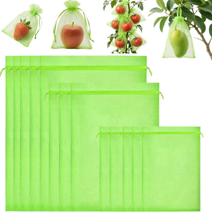 Fruit Protection Bags 100 pcs, Reusable Mesh Bags for Fruit Trees 3-Size, Breathable Covers to Protect Fruits from Pests & Birds(Green).