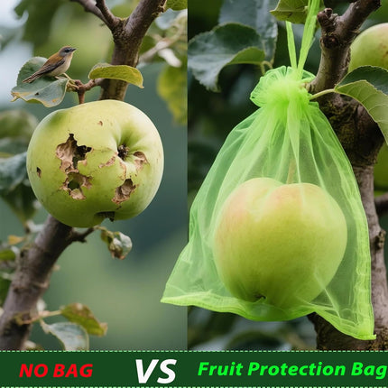 Fruit Protection Bags 100 pcs, Reusable Mesh Bags for Fruit Trees 3-Size, Breathable Covers to Protect Fruits from Pests & Birds(Green).