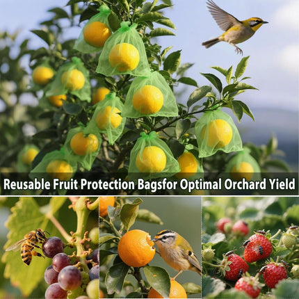 Fruit Protection Bags 100 pcs, Reusable Mesh Bags for Fruit Trees 3-Size, Breathable Covers to Protect Fruits from Pests & Birds(Green).