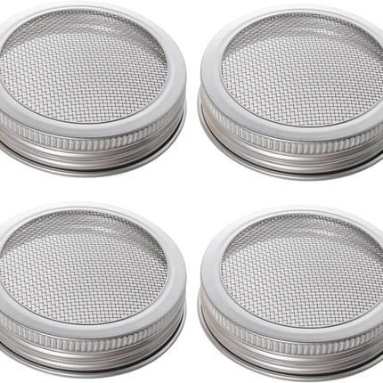 4 Pack Mesh Strainer Jar Stainless Steel Sprouting Jars Mason Wide Mouth Canning Lids for Growing Bean, Seeds and Salad(70MM).
