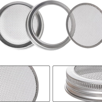 4 Pack Mesh Strainer Jar Stainless Steel Sprouting Jars Mason Wide Mouth Canning Lids for Growing Bean, Seeds and Salad(70MM).