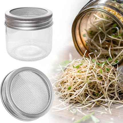 4 Pack Mesh Strainer Jar Stainless Steel Sprouting Jars Mason Wide Mouth Canning Lids for Growing Bean, Seeds and Salad(70MM).