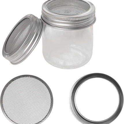 4 Pack Mesh Strainer Jar Stainless Steel Sprouting Jars Mason Wide Mouth Canning Lids for Growing Bean, Seeds and Salad(70MM).