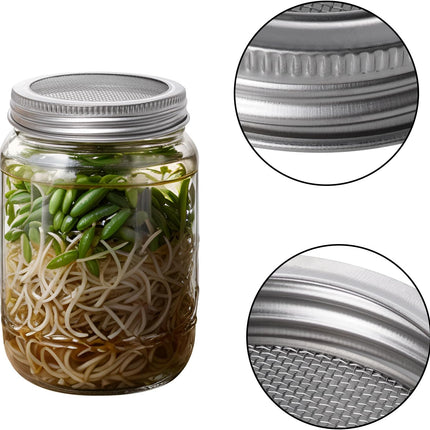 4 Pack Mesh Strainer Jar Stainless Steel Sprouting Jars Mason Wide Mouth Canning Lids for Growing Bean, Seeds and Salad(70MM).