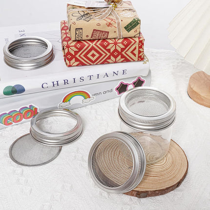 4 Pack Mesh Strainer Jar Stainless Steel Sprouting Jars Mason Wide Mouth Canning Lids for Growing Bean, Seeds and Salad(70MM).