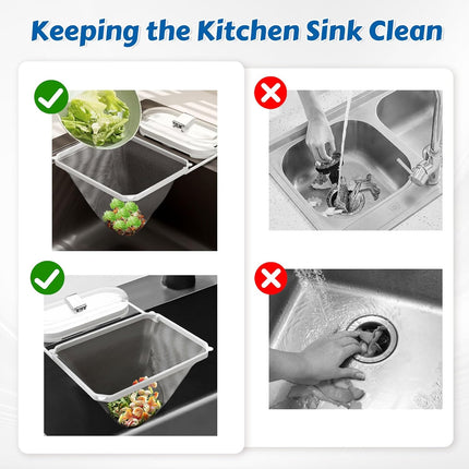 Kitchen Sink Strainer with Net 100Pcs, Large Opening Sink Strainer Rack, Foldable Rag Rack, Strong Load-Bearing Kitchen Food Catcher Filter, for Kitchen Sink Leftover Garbage Food.