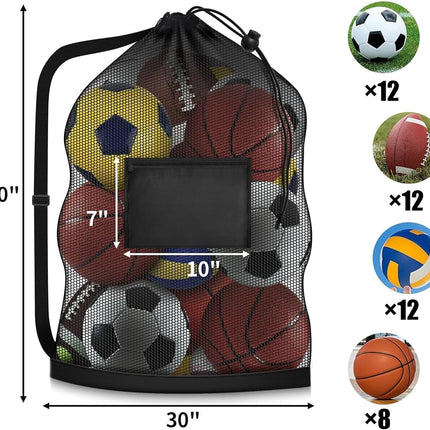 40 * 28 in Extra Large Sports Ball Bag Mesh, Heavy Duty Soccer Ball Net Bag, Con Adjustable Shoulder Strap, for Swimming, Diving, Travel, Gym, Camping, Training, Sports.