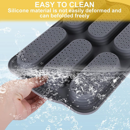 Silicone Baguette Pan, Hot Dog Bun Pan with Oil Brush, 6 Gutter Nonstick French Bread Bake Mold, French Bread Loaf Pan for Hot Dog Bun Rolls Cake, Heat Resistant, Dishwasher Safe (Gray).
