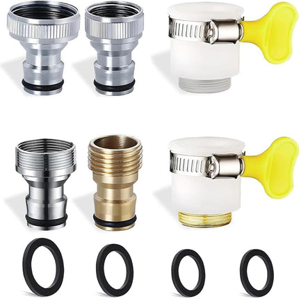 Faucet Tap Quick Connector Kit, 4 Washing Machine Connector and 2 Universal Faucet Adapter, Thread Sink Faucet Adapter for Dishwasher, Car Wash, Connecting Garden Hose.