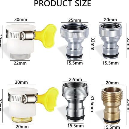 Faucet Tap Quick Connector Kit, 4 Washing Machine Connector and 2 Universal Faucet Adapter, Thread Sink Faucet Adapter for Dishwasher, Car Wash, Connecting Garden Hose.