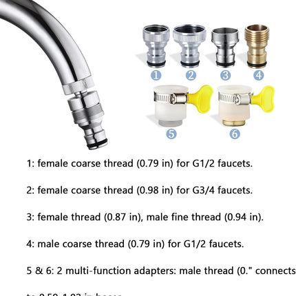 Faucet Tap Quick Connector Kit, 4 Washing Machine Connector and 2 Universal Faucet Adapter, Thread Sink Faucet Adapter for Dishwasher, Car Wash, Connecting Garden Hose.