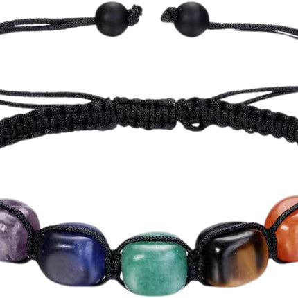 7 Chakra Bracelet, Beaded Braided Bracelet, Natural Gemstone 7 Chakra Healing Crystal Bracelet Anxiety Braided Bracelet Yoga Reiki Chakras Stone Beads Healing Crystal Women Adjustable Jewellery, One.