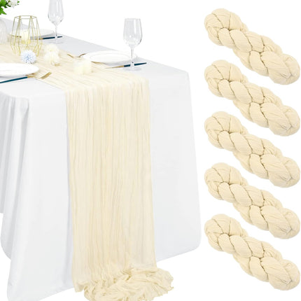 5 Packs 10Ft Ivory Cheesecloth Table Runner, 35" x 120" Rustic Gauze Boho Wedding Table Runner Decorations.