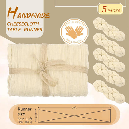 5 Packs 10Ft Ivory Cheesecloth Table Runner, 35" x 120" Rustic Gauze Boho Wedding Table Runner Decorations.