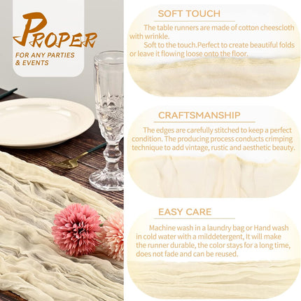 5 Packs 10Ft Ivory Cheesecloth Table Runner, 35" x 120" Rustic Gauze Boho Wedding Table Runner Decorations.