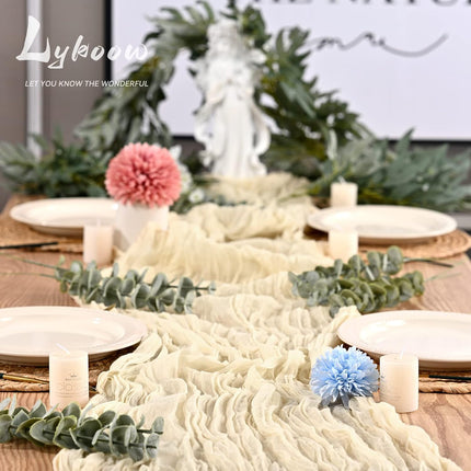 5 Packs 10Ft Ivory Cheesecloth Table Runner, 35" x 120" Rustic Gauze Boho Wedding Table Runner Decorations.