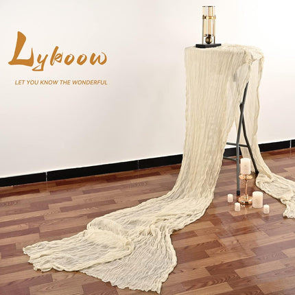 5 Packs 10Ft Ivory Cheesecloth Table Runner, 35" x 120" Rustic Gauze Boho Wedding Table Runner Decorations.