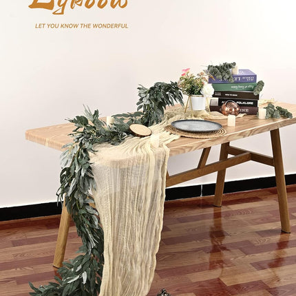 5 Packs 10Ft Ivory Cheesecloth Table Runner, 35" x 120" Rustic Gauze Boho Wedding Table Runner Decorations.