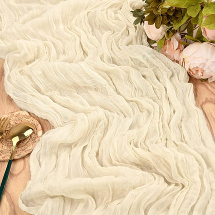 5 Packs 10Ft Ivory Cheesecloth Table Runner, 35" x 120" Rustic Gauze Boho Wedding Table Runner Decorations.
