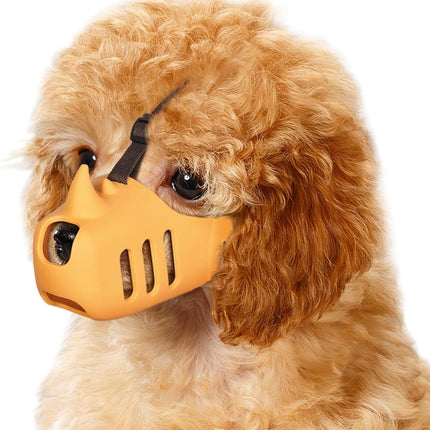 Silicone Dog Muzzle, Soft Muzzle for Small Medium Dogs, Breathable Silicone Cage Mouth Cover for Poodle Dachshund to Prevent Biting and Chewing Adjustable Head Strap (S,Orange).