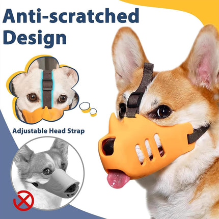 Silicone Dog Muzzle, Soft Muzzle for Small Medium Dogs, Breathable Silicone Cage Mouth Cover for Poodle Dachshund to Prevent Biting and Chewing Adjustable Head Strap (S,Orange).