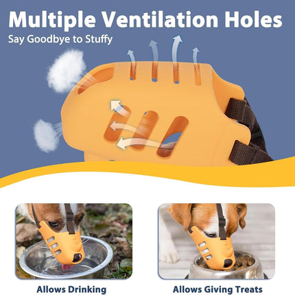 Silicone Dog Muzzle, Soft Muzzle for Small Medium Dogs, Breathable Silicone Cage Mouth Cover for Poodle Dachshund to Prevent Biting and Chewing Adjustable Head Strap (S,Orange).