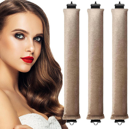 Heatless Hair Curler Set, 3 Pcs Hair Curlers No Heat, Heatless Overnight Blowout Rods with Hook for Hair Styling Tools Women Long Hair Rollers(Kahki).
