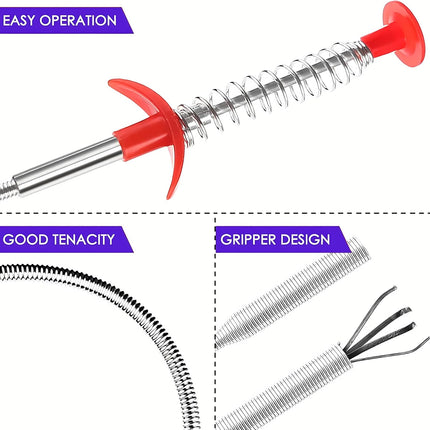 Drain Snake, Drain Clog Remover - Gutter Cleaning Tools Drain Cleaner for Toilet Sewer Shower Kitchen Bathroom Tub Clogged Drains Opener Cleaning Tool, Flexible Grabber Claw Pick Up Reacher (79 inch).