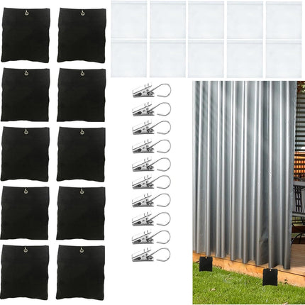 10 Pack Outdoor Curtain Weighted Blocks, 15 oz Outdoor Curtain Sandbag Weighted Bags, Curtain Bottom Weighted Bag Retainer Clips for Outdoor Curtains Gazebo Tent Tablecloths.