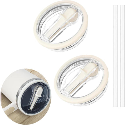 40 oz Flip Straw Lid Replacement for Stanley Tumbler, 2 Pack Spill Proof Leakproof Tumbler Lid Fit for Stanley Quencher H2.0 Cup Adventure Quencher, No Spill Cup Lids Covers with Straw- Cream.