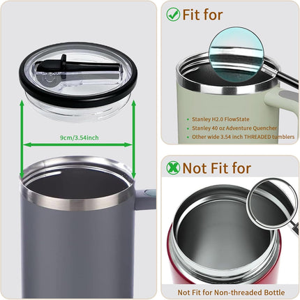 40 oz Flip Straw Lid Replacement for Stanley Tumbler, 2 Pack Spill Proof Leakproof Tumbler Lid Fit for Stanley Quencher H2.0 Cup Adventure Quencher, No Spill Cup Lids Covers with Straw- Cream.