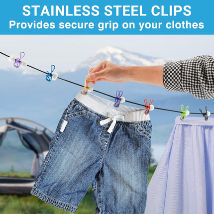 Retractable Travel Clothesline - Glow in The Dark Portable Clothes Line - 7.5ft/2.2m Camping Clotheslines for Outside, Hotel Room or Cruise - Laundry Line, Clothes Drying Line, Clothing Line Outdoor.