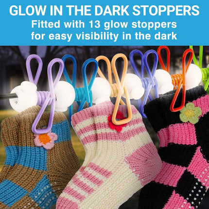 Retractable Travel Clothesline - Glow in The Dark Portable Clothes Line - 7.5ft/2.2m Camping Clotheslines for Outside, Hotel Room or Cruise - Laundry Line, Clothes Drying Line, Clothing Line Outdoor.