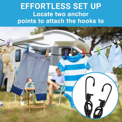 Retractable Travel Clothesline - Glow in The Dark Portable Clothes Line - 7.5ft/2.2m Camping Clotheslines for Outside, Hotel Room or Cruise - Laundry Line, Clothes Drying Line, Clothing Line Outdoor.