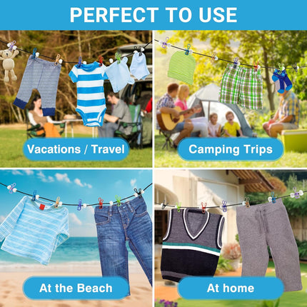 Retractable Travel Clothesline - Glow in The Dark Portable Clothes Line - 7.5ft/2.2m Camping Clotheslines for Outside, Hotel Room or Cruise - Laundry Line, Clothes Drying Line, Clothing Line Outdoor.